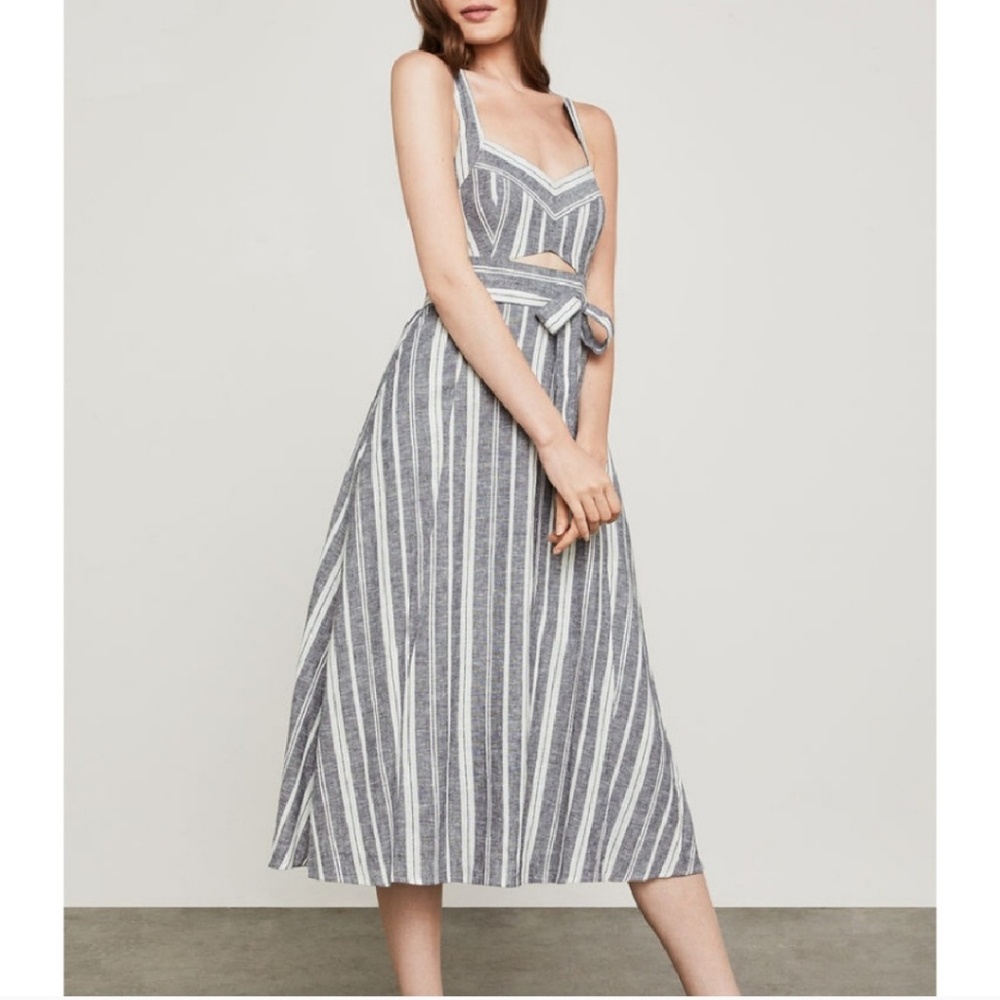 BCBGMAXAZRIA Stripe Cutout Midi Dress